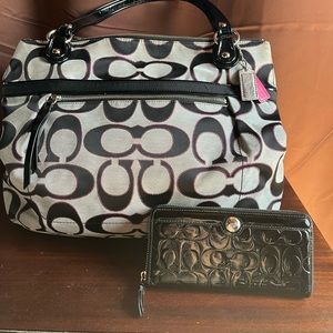 Coach signature canvas glam tote and Coach long zip around wallet